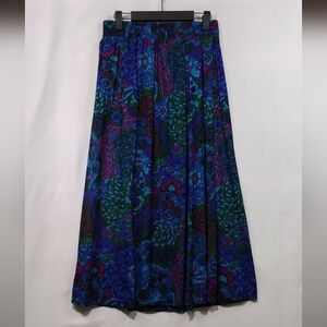 Vintage Norton McNaughton Pleated Floral Skirt Women's 10 Blue Artsy Retro Boho